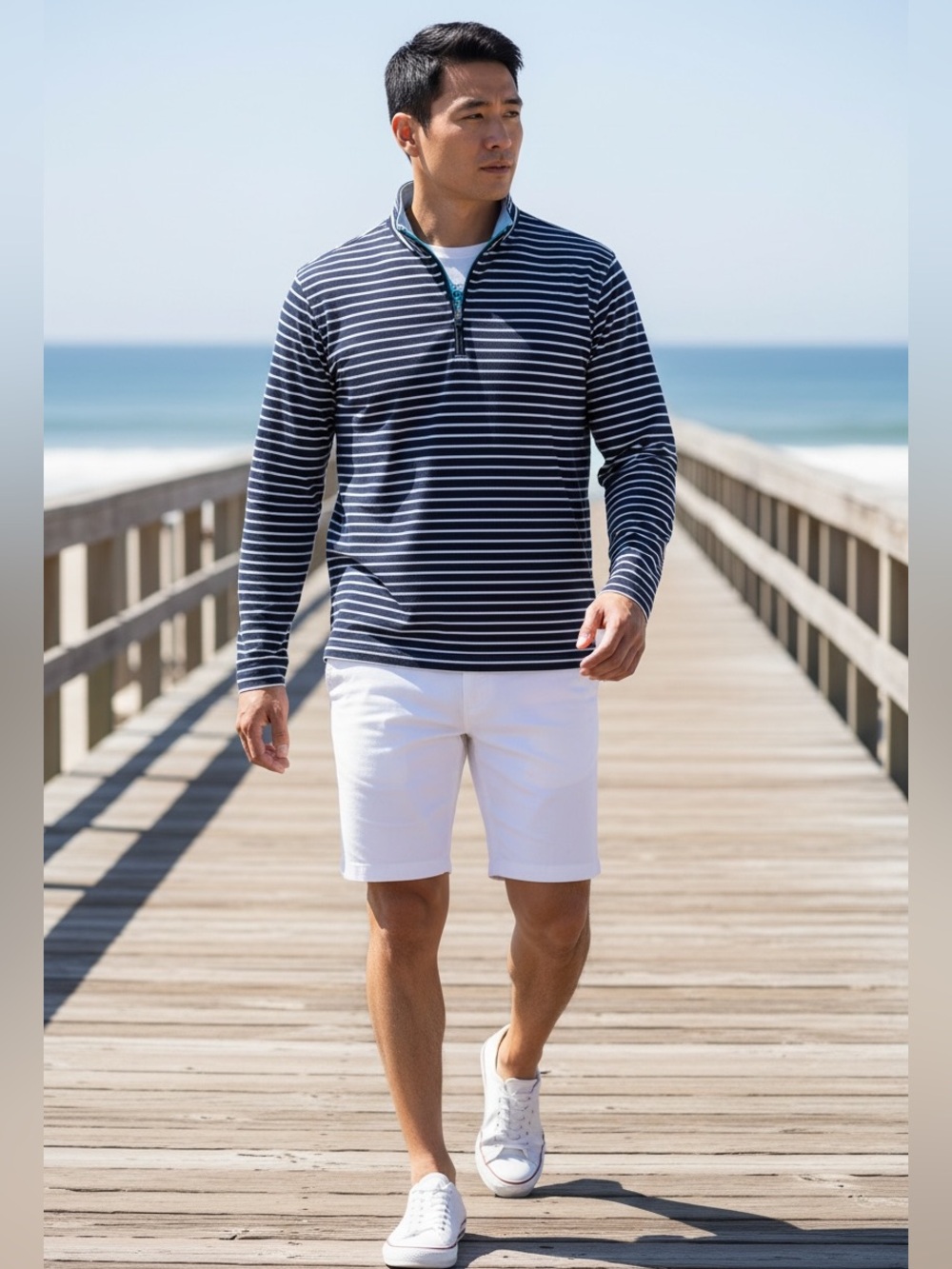 J. Crew Performance Long Sleeve Quarter Zip Striped Top